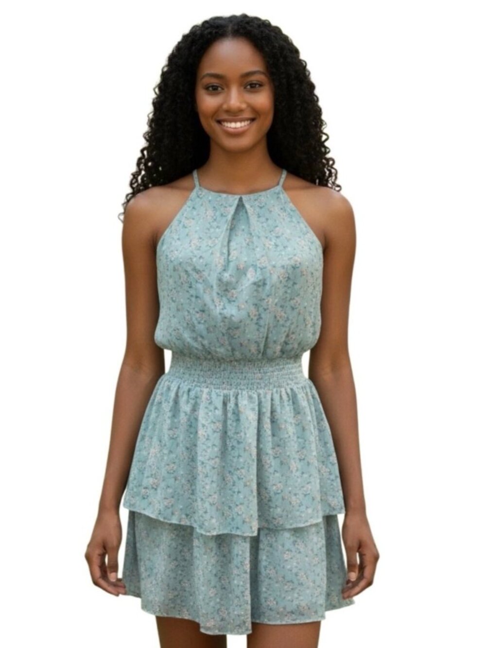 The General Good Floral Mini Dress~Size Small~Green Lined Ruffled Layers ~ L1430